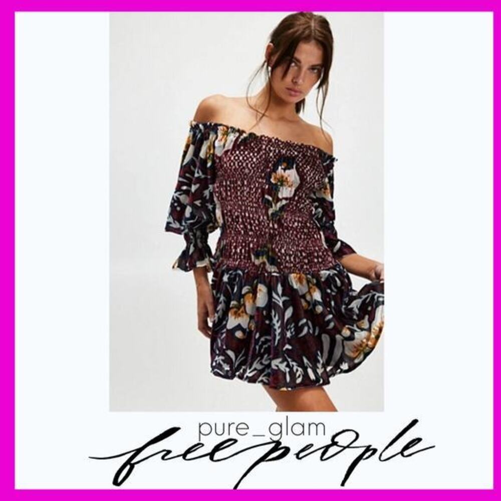 Free People mini dress floral design in velvet